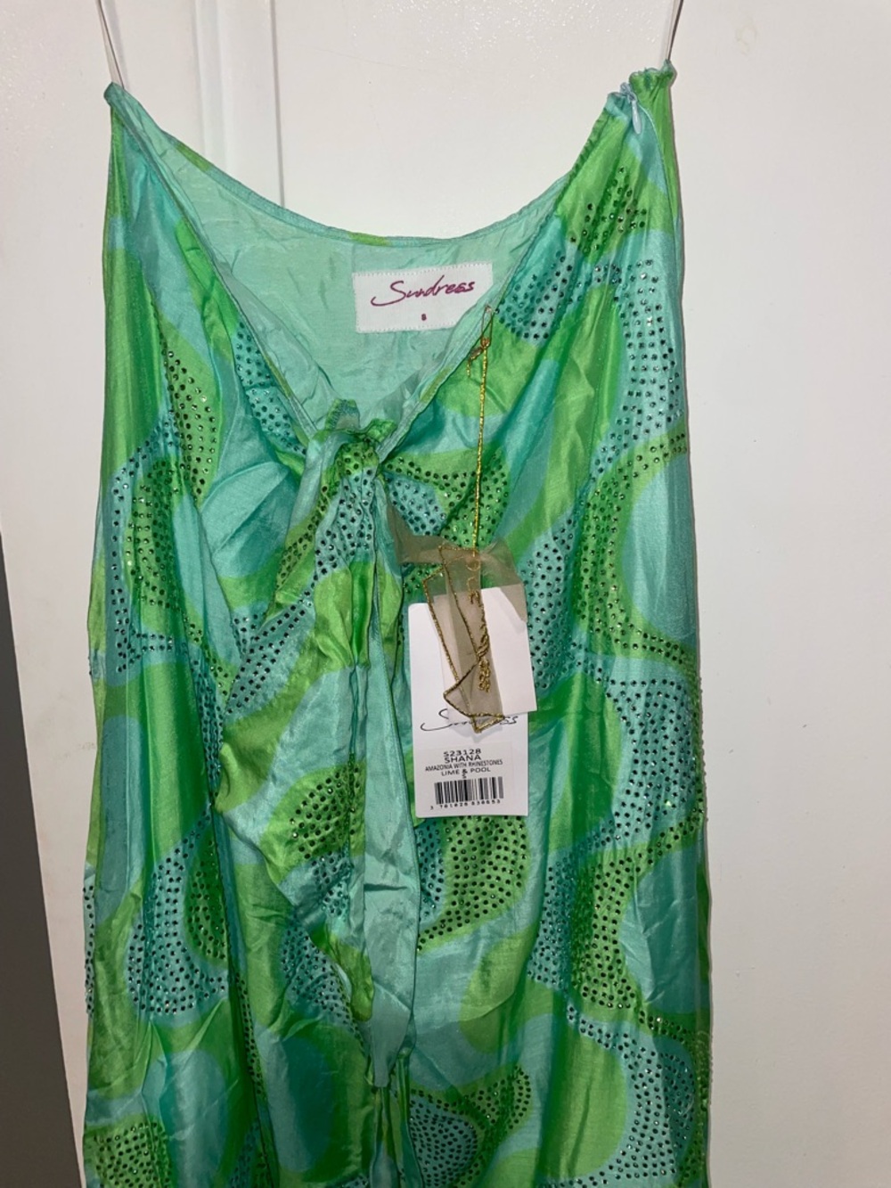 New! Sundress Revolve Shana Cutout Maxi Dress Amazonia Rhinestones Lime & Pool💚S - Picture 11 of 16
